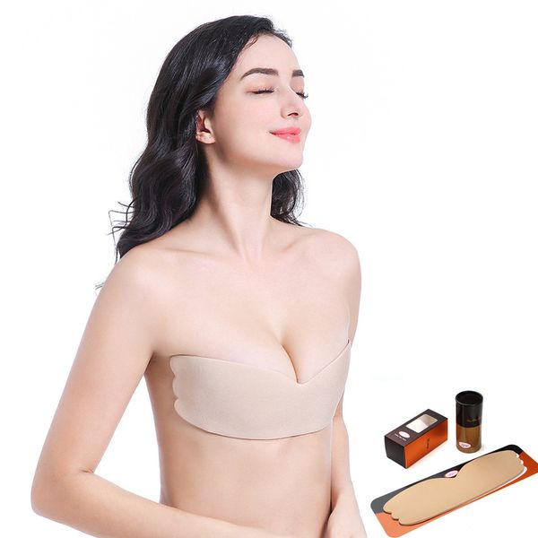 

production and marketing solid chest paste biological glue breathable nudebra butterfly kiss of push up ultra-light silicone bra, Red;black