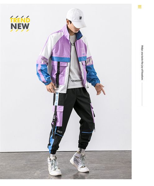 

мужские контрастные цвета весна trucksuits подростки дизайнерские карманные молнии fly куртки наборы мужской уличный стиль спортивные повсед, Gray