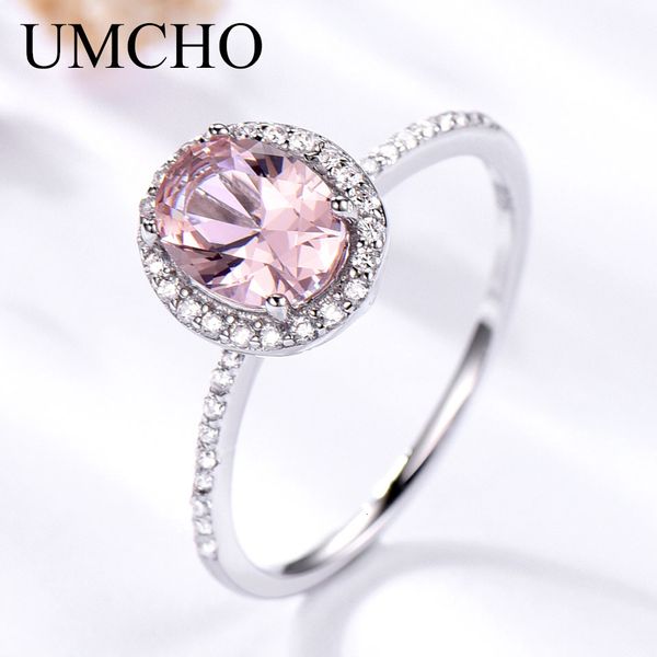 UMCHO Anello in argento sterling 925 Oval Classic Pink Morganite Anelli per le donne Fidanzamento Gemma Wedding Band Fine Jewelry Gift LY191203