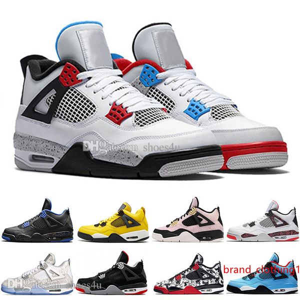 

2019 new arrial bred 4 4s what the cactus jack laser wings mens basketball shoes denim blue pale citron men sports designer sneakers 36-47