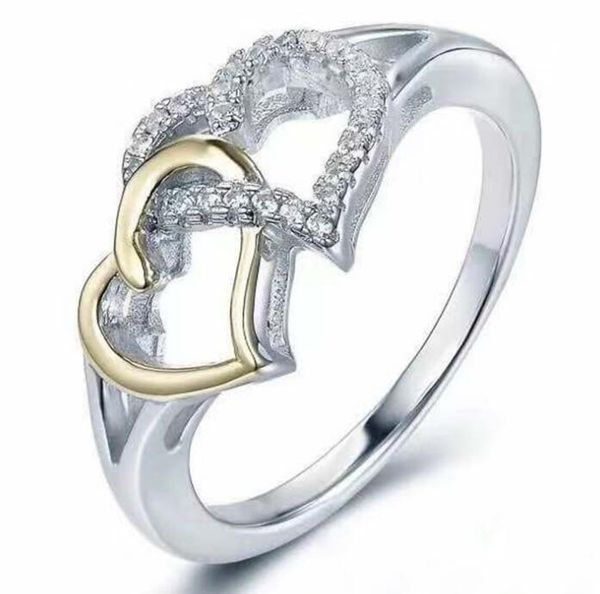 

new fashion simple love color separation ring female european and american heart-shaped micro-inlaid zircon jewelry wy685, Silver