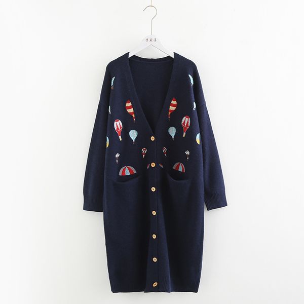 

mori girl 2019 heavy duty color air balloon embroidery long cardigan sweater, White