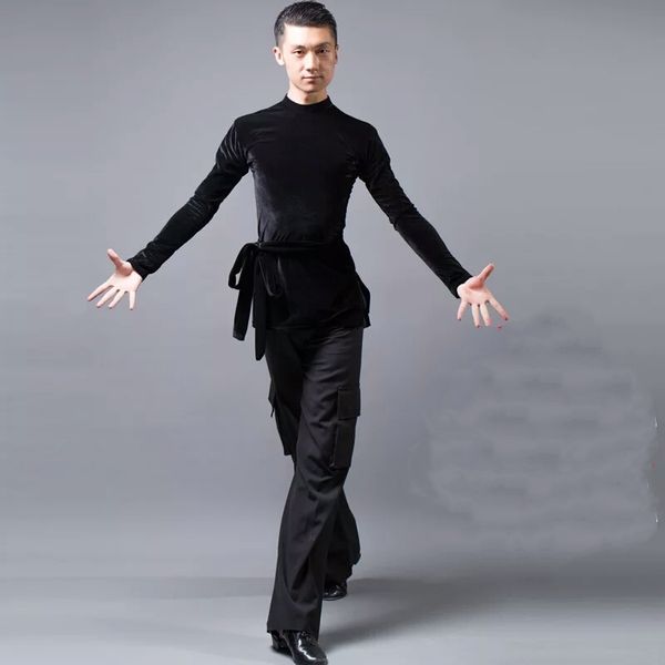 

2017 new arrival autumn velvet men's latin dance shirt for ballroom dancing salsa standard performance competition costumes, Black;red
