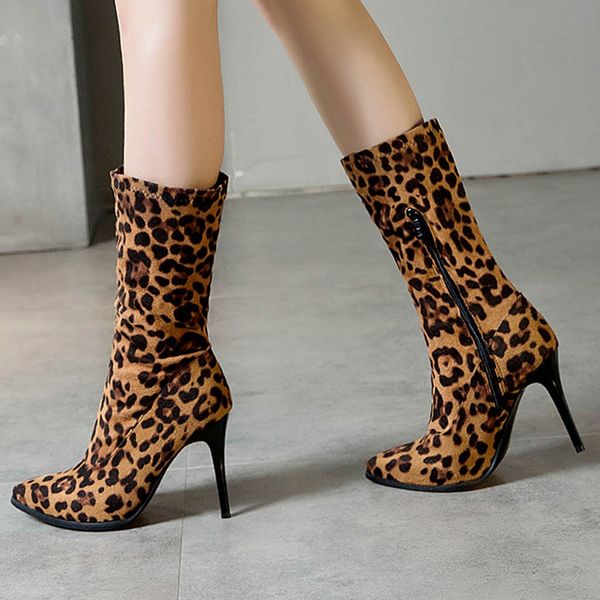 

women's boots leopard fashion thin heel shoes boots fall 2019 punk gothic waterproof platform high heel booties#g7, Black