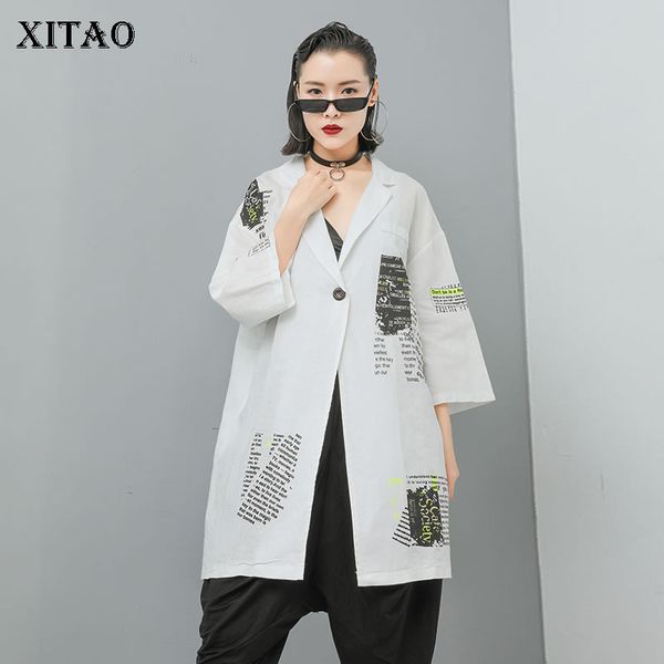 

xitao] новые женщины корея корея 2019 летний зарезанный воротник на три четверти рукав рубашка женская печатная буква длинная блузка zll360, White