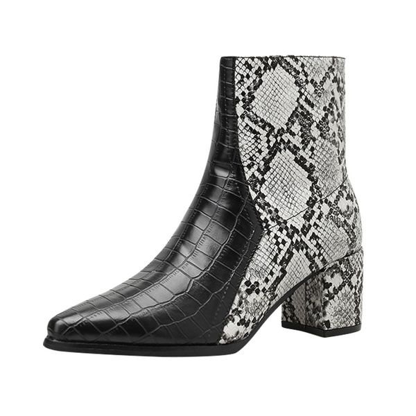 

sagace shoes women ankle boots for women snakeskin boots pointed zipper high heels casual shoes high quality, Black