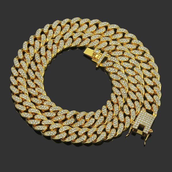 

fashion hiphop zircon necklace chain for men 12mm wide statement butterfly buckle jewelry full rhinestone cool punk casual gift, Silver