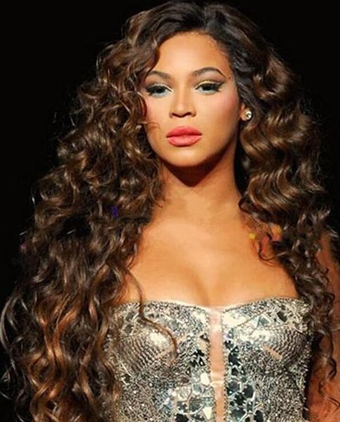 2021 Brazilian Beyonce's Hairstyle Longo Estilo Frente Perucas Profundamente Onda em estoque 100% Lace Fair Hair Feito