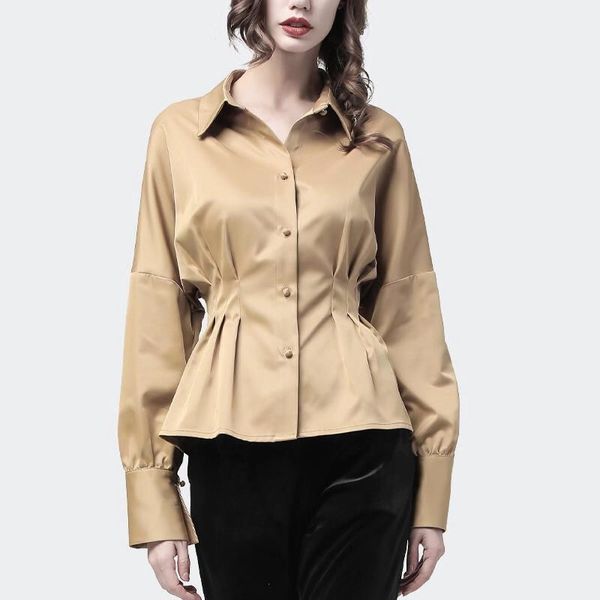 

осень весна моды офис дамы женщин с длинным рукавом тонкий 3xl 4xl блуза топ, элегантные плиссе черные рубашки блузы для женщин, White