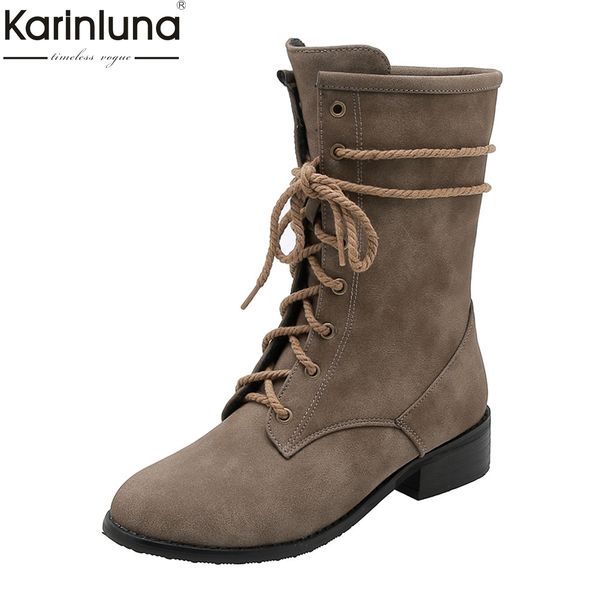 

women's 2019 big size 32-46 chunky heels add fur winter western boots women shoes shoelaces woman boots female, Black
