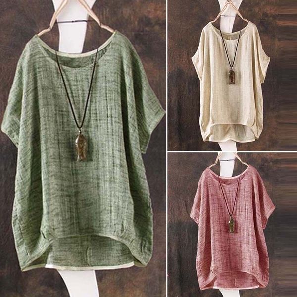 

casual womens summer cotton linen plain loose blouse shirt jumper ladies girl batwing asymmetrical sundress clothes blouses, White