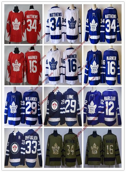 

toronto maple leafs jerseys men's 34 auston matthews 16 mitch marner 29 nylander white blue ice hockey stitched jerseys size, Black;red