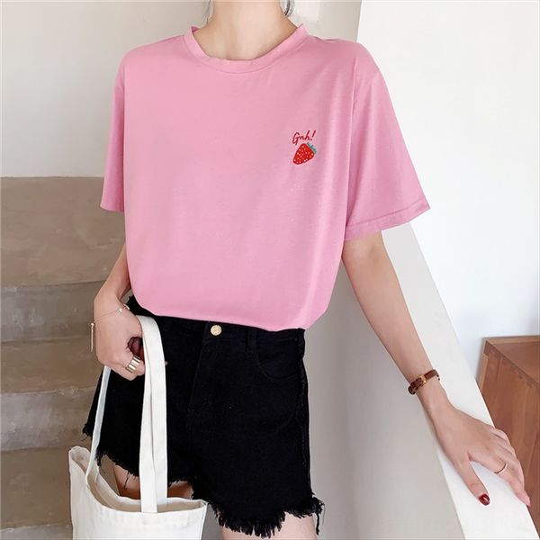 

summer 2020 women's large size t-shirt loose casual clothes round collar short t-shirt student clothing student clothing sleeve women&#, White