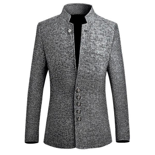 

2019 autumn vintage blazer men chinese style business casual stand collar male slim mens blazer jacket plus size 5xl, White;black