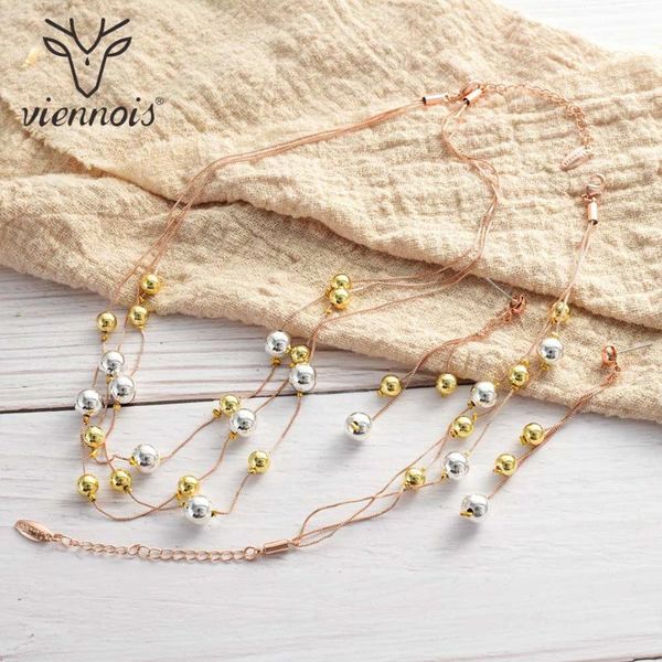 

viennois jewelry set for women ball design rose gold & gold color necklace dangle earrings party jewelry, Silver