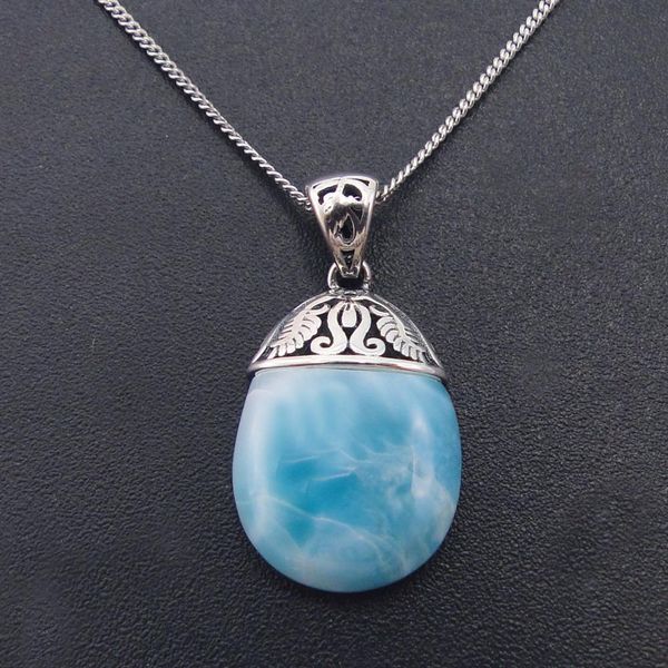 

100% 925 sterling silver pendant natural larimar pendant without chain for women