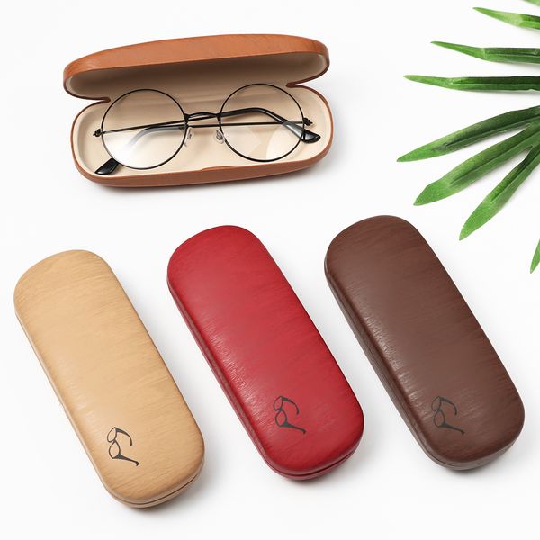 

1pc fashion eyeglass box wood grain hard kit holder metal reading glasses case men women pu leather eyeglass box, Silver