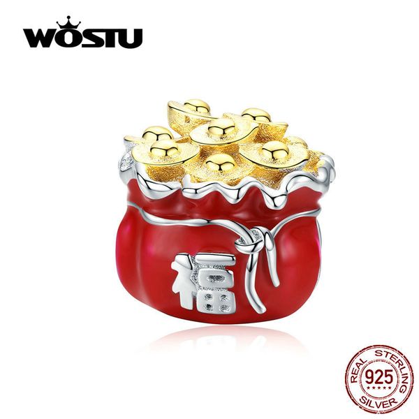 

wostu лаки фортуна мешок шариков 100% 925 sterling silver red эмаль шарм fit оригинальный кулон браслет изготовление ювелирных изделий ctc10, Blue;slivery
