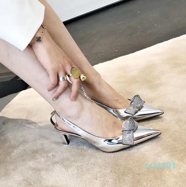 

bridal wedding shoes metal patent leather with crystal bowtie kitten heels designer shoes pumps silver gold 6cm size 34 to 40, Black