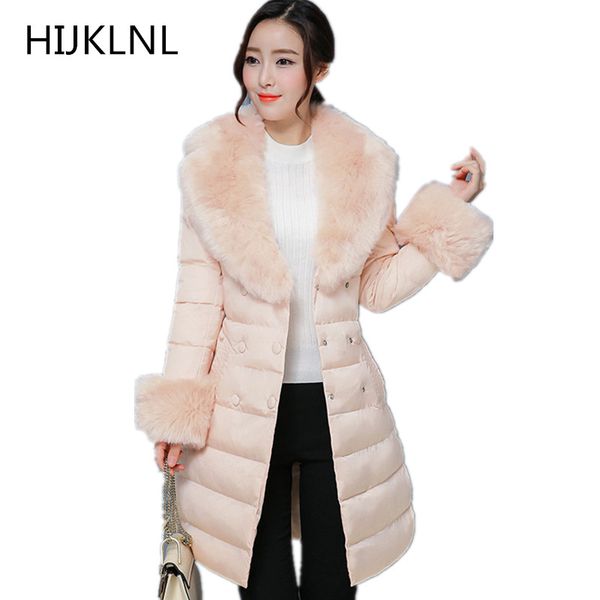 

2018 new women's winter down jacket slim fur collar long 100% white duck down coat thick warm double breasted coat tq303, Black