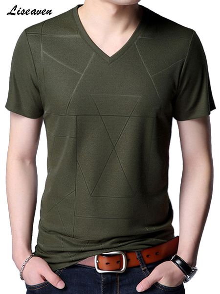 

liseaven men's t-shirts 2019 new arrival v-neck short sleeve tshirt summer t shirt men's slim fit tee shirt, White;black