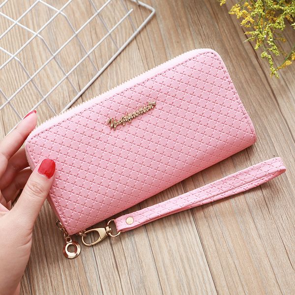 

women wallets with zipper pink phone pocket purse card holder patchwork women long wallet lady tassel short coin purse, Red;black