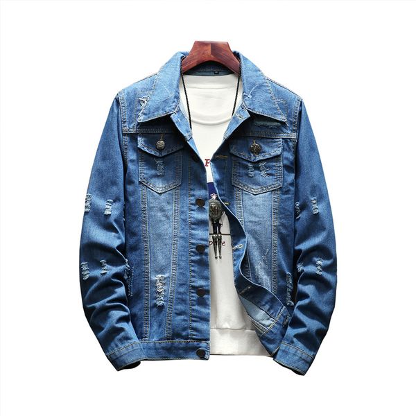 

blue hole denim jacket men spring autumn fashion men's denim jackets coats mens jean jacket outwear male cowboy jacke streetwear, Black;brown