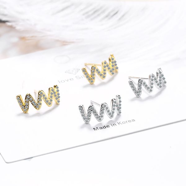 

cold wind stud earrings day fashion sweet simple cute diamond wave ear jewelry womens heart minimalist tide, Golden