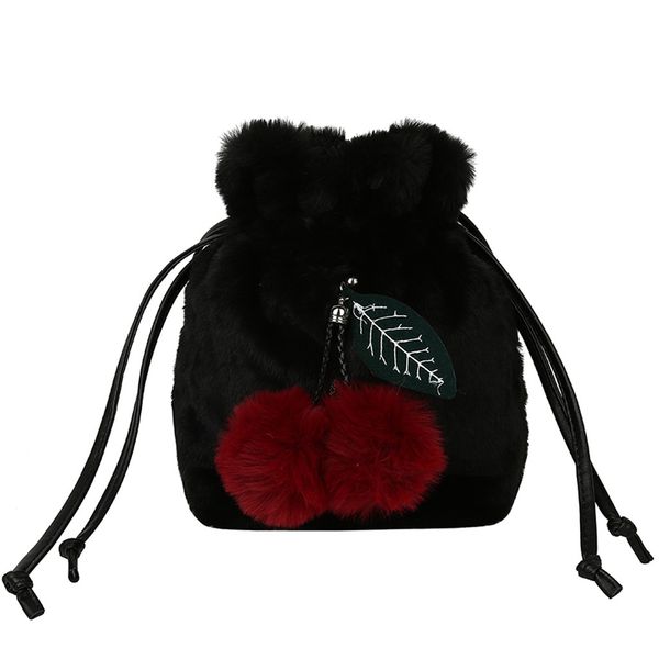 

women's solid color shoulder bags large capacity hairball wool crossbody bag casual drawstring bundle bag bolsa feminina saco