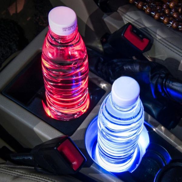 

universal solar led car cup holder mat anti slip waterproof pad bottle drinks atmosphere lamp for car suv truck