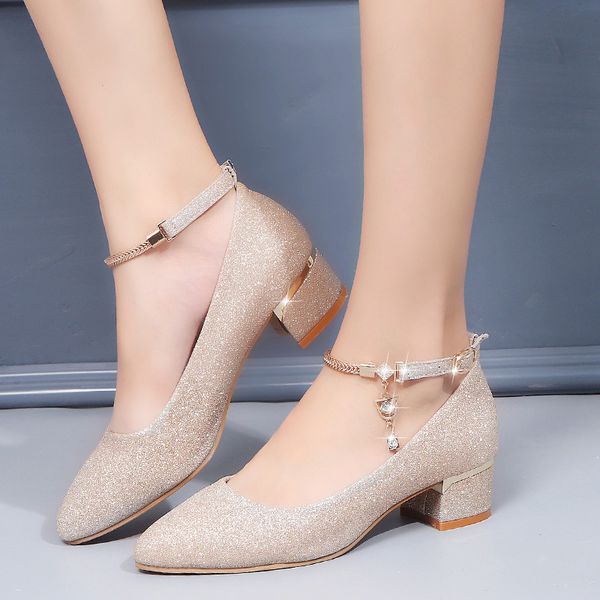 

block heels for women pumps slimming shoes 2019 lace-up slip om sandals ladies work dress professional round toe shallow mouth, Black