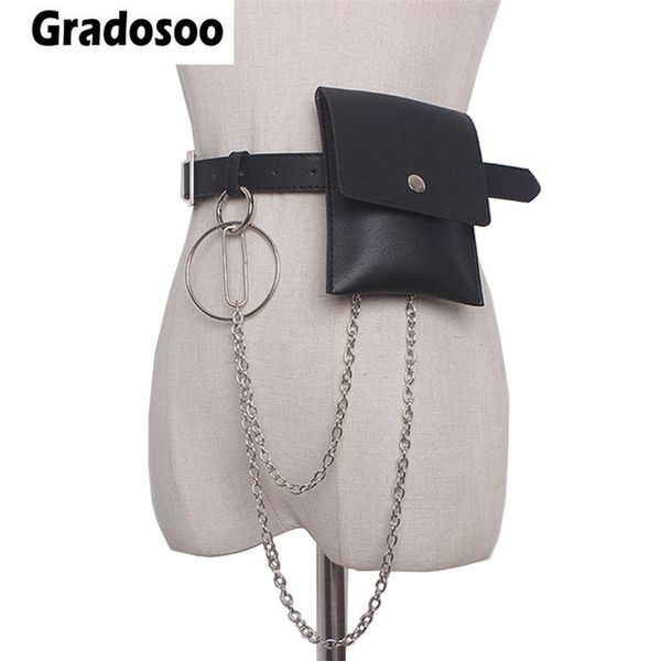 

gradosoo women waist bag leather female belt chain bags fashion fanny pack waist belt bag female hip bum pouch lbf297