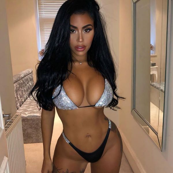 

роскошный bling rhinestone бикини щепка set 2019 кристалл алмаз сексуальных женщин купальник холтер push up бинты купальники бикини set