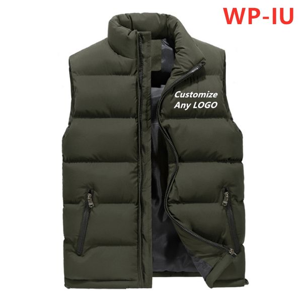 

wp-iu men fashion vest cotton brand stand collar down thicken male college style sleeveless custom male winter wild jacket, Black