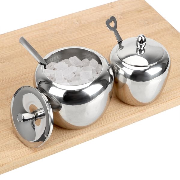 

spice container stainless steel apple sugar bowl seasoning jar condiment pot with lid and spoon tableware dinnerware sets