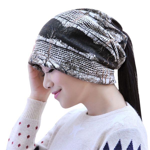 

new women winter caps jacquard multifunctional slouchy hat outdoor sports velvet scarf for hiking camping ski trekking climbing, Black;white