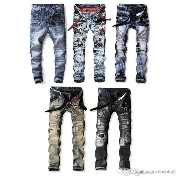 

2020 new mens distressed ripped biker jeans slim fit motorcycle biker denim for men fashion designer hip hop mens jeans luxury jeans, Blue