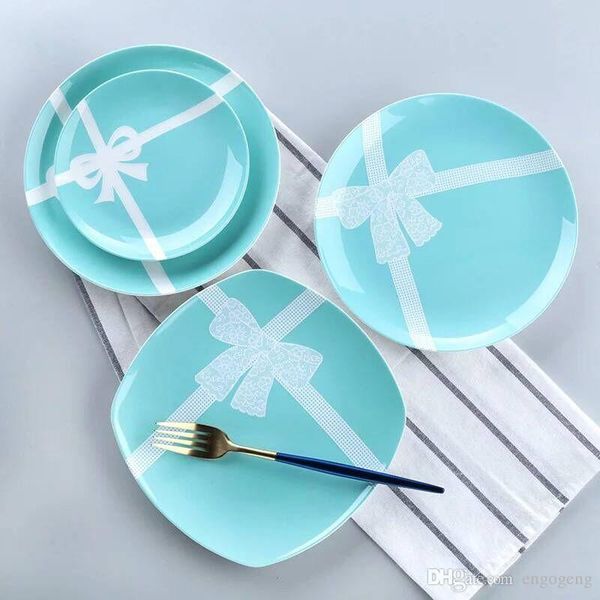 

classic blue plate ceramic tableware 6 8 inch round disc breakfast plate cake dessert dinnerware good quality wedding gifts