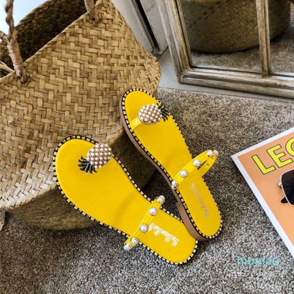 Vendita calda-Nuove pantofole Scarpe da donna Estate Spiaggia Ananas Pantofole piatte Scivoli esterni Zapatos De Mujer Scarpe da donna String Bead Dropship