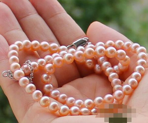 

luxurious light 5-6mm natural lavender pearl necklace round very light female genuine 18 inch necklace, Silver