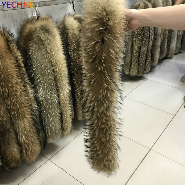 

yechne 70cm longth real jacket fur collar women coat fur scarves luxury raccoon fur winter scarf d19011003, Blue;gray