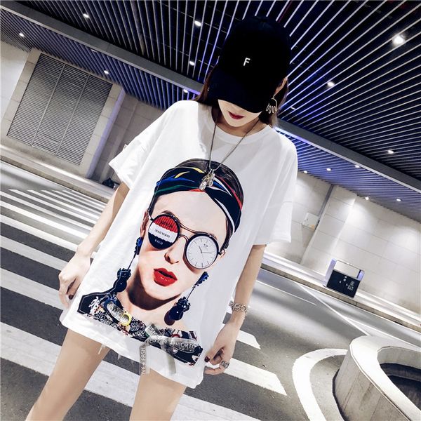 

shuchan character print harajuku t-shirt for women cotton loose streetwear summer new 2019 short sleeve o-neck white black