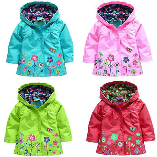 

Pudcoco 2019 new fashion Kids Children Girl Flowers long sleeve Hooded Waterproof Windproof Raincoat Jacket Outwear 3-7Y