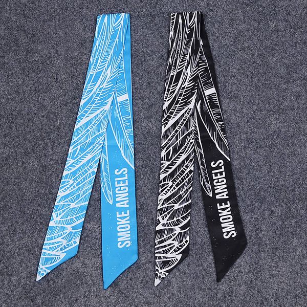 

дым ангел печати шелковый шарф узкая полоса больше функции галстук сумка ручка лента шарф, Blue;gray