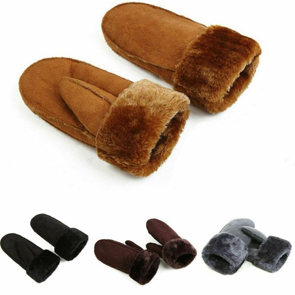

new women warm real sheepskin mittens gloves fur wrist trim ladies fashion matte pu leather winter soft glove, Blue;gray