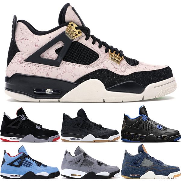 

2020 bred 4 basketball shoes sneakers men mens thunder white cement pure money bred royalty game royal 4s sports shoes us 7-13