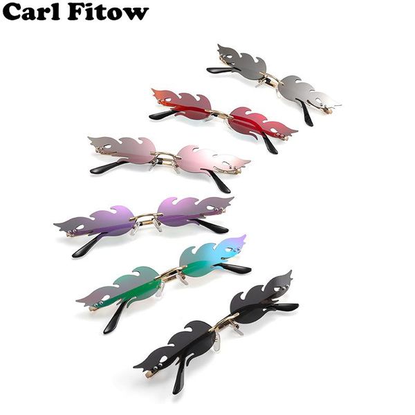 

new 2020 fashion fire flame sunglasses women men rimless wave sun glasses eyewear luxury trending narrow sunglasses streetwear lfjwv