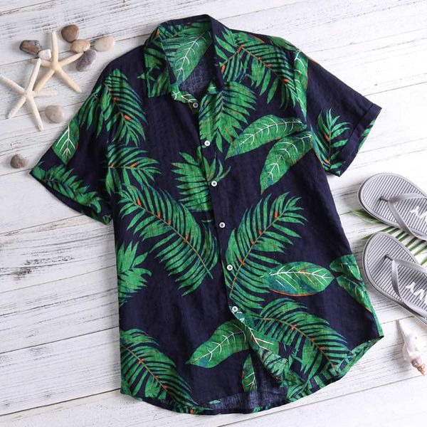 

2019 fashion casual hawaiian shirt men cotton print short sleeve button loose seaside beach shirts men streetwear camisa blouse, White;black