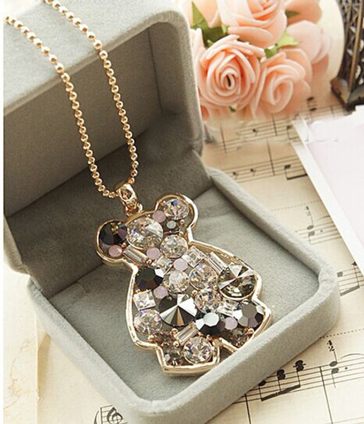 

oso necklace/korea brand austria crystal animal bear jewelry women accessories/collier femme/colares longos, Silver