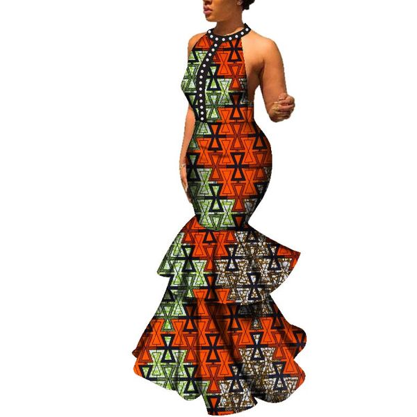 

women fashion long dress sleeveless backless o-neck wedding party dress traditional african print bazin riche dresses wy198, Black;gray